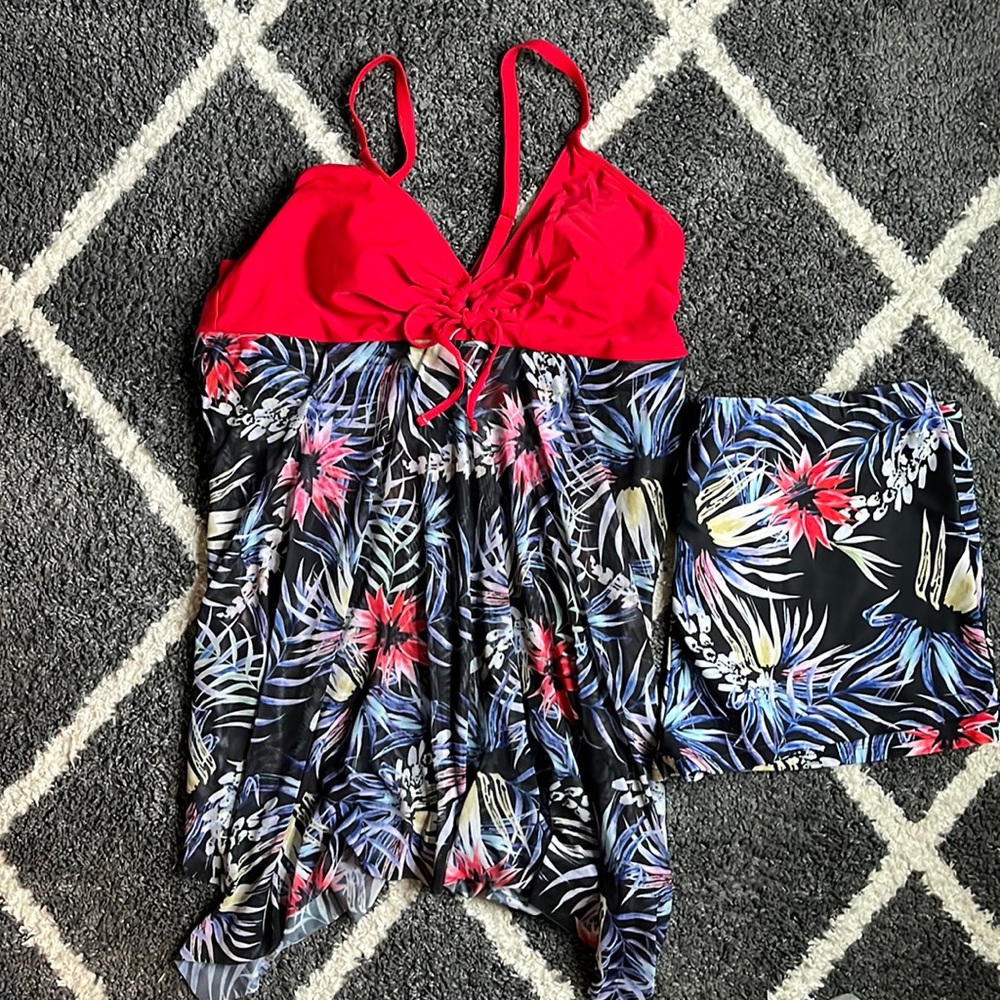Tropical Red and Black Women's Swim Dress